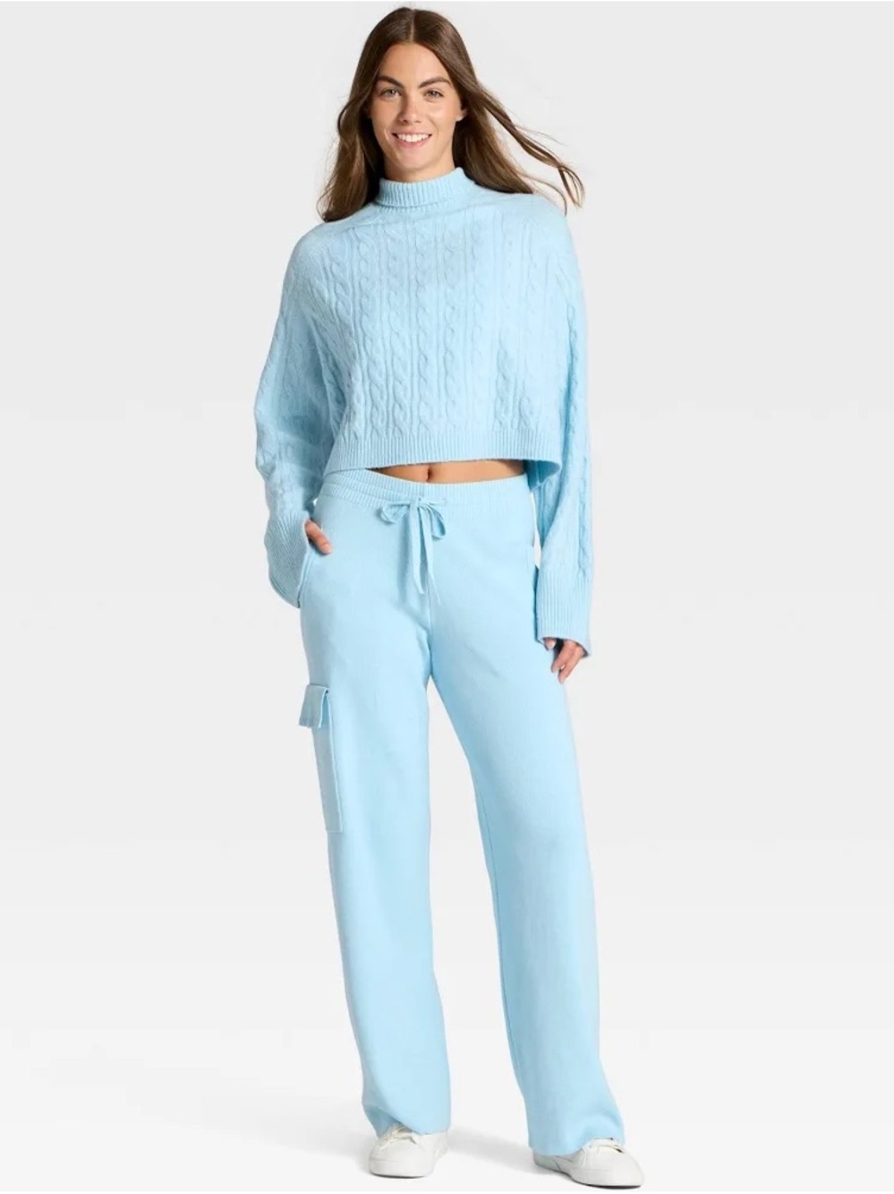 JoyLab Women's High-Rise Sweater Cargo Pants, M- Light Blue - Picture 8 of 8